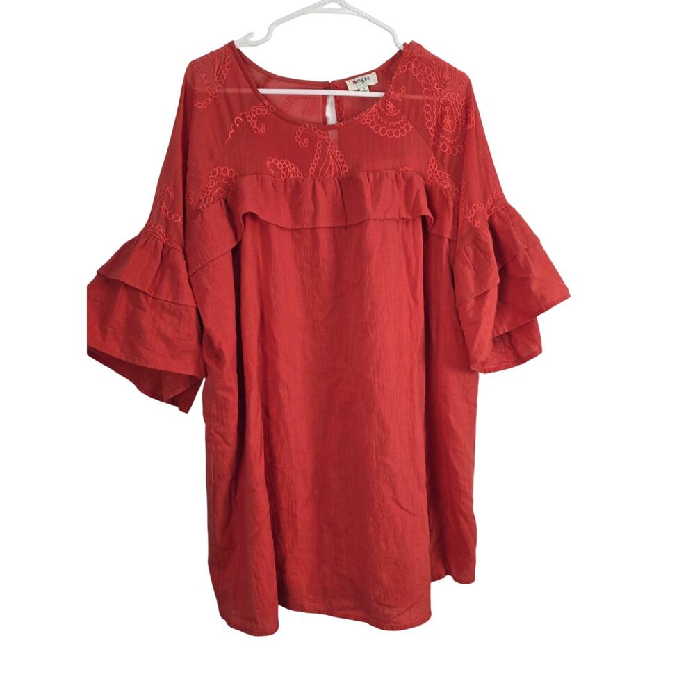 Umgee Mini‎ Tunic Dress L Womens Lagen Look Embroidered Tiered Sleeve Flowy
